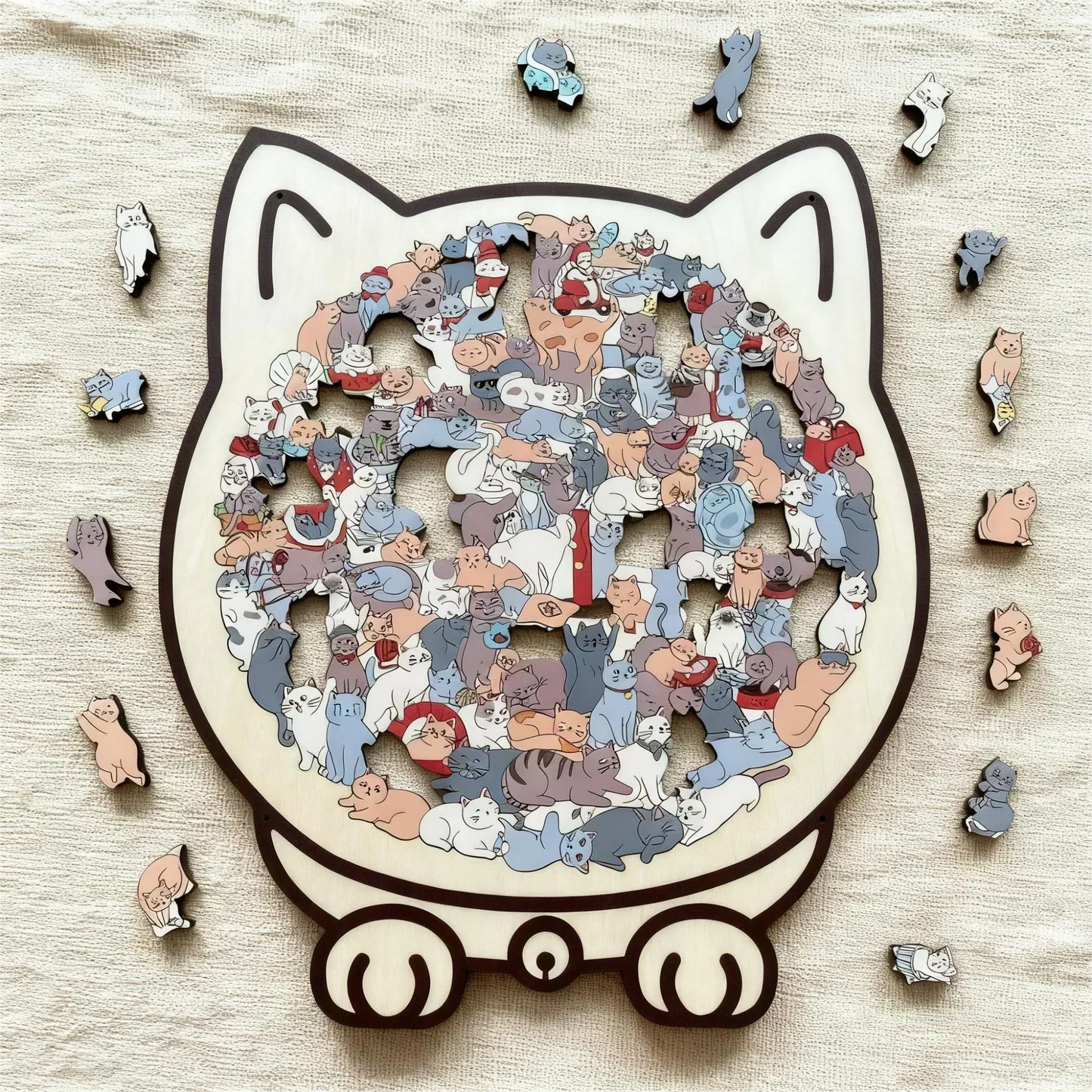 🎁Promoção de Natal 49% DE DESCONTO🎅Quebra-cabeça de madeira em forma de gato com 135 peças nas cores Morandi