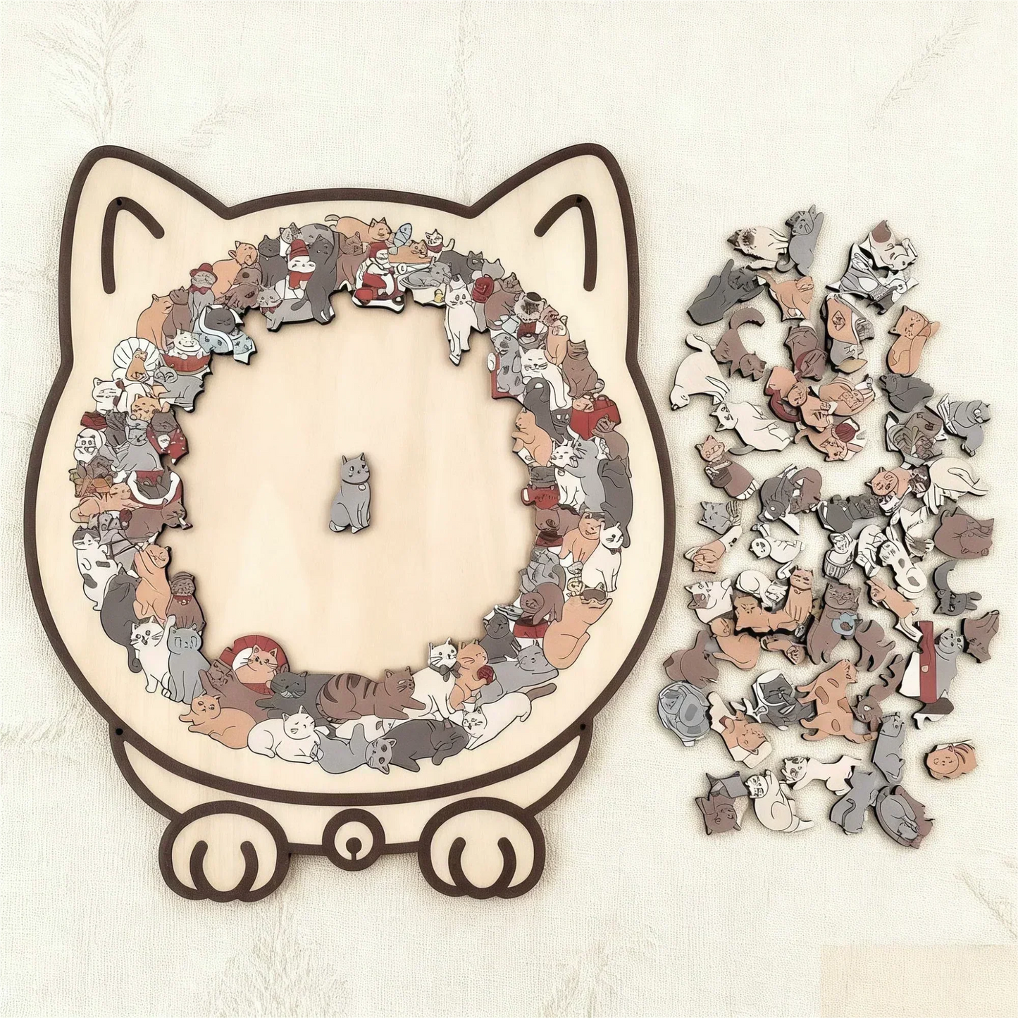 🎁Promoção de Natal 49% DE DESCONTO🎅Quebra-cabeça de madeira em forma de gato com 135 peças nas cores Morandi