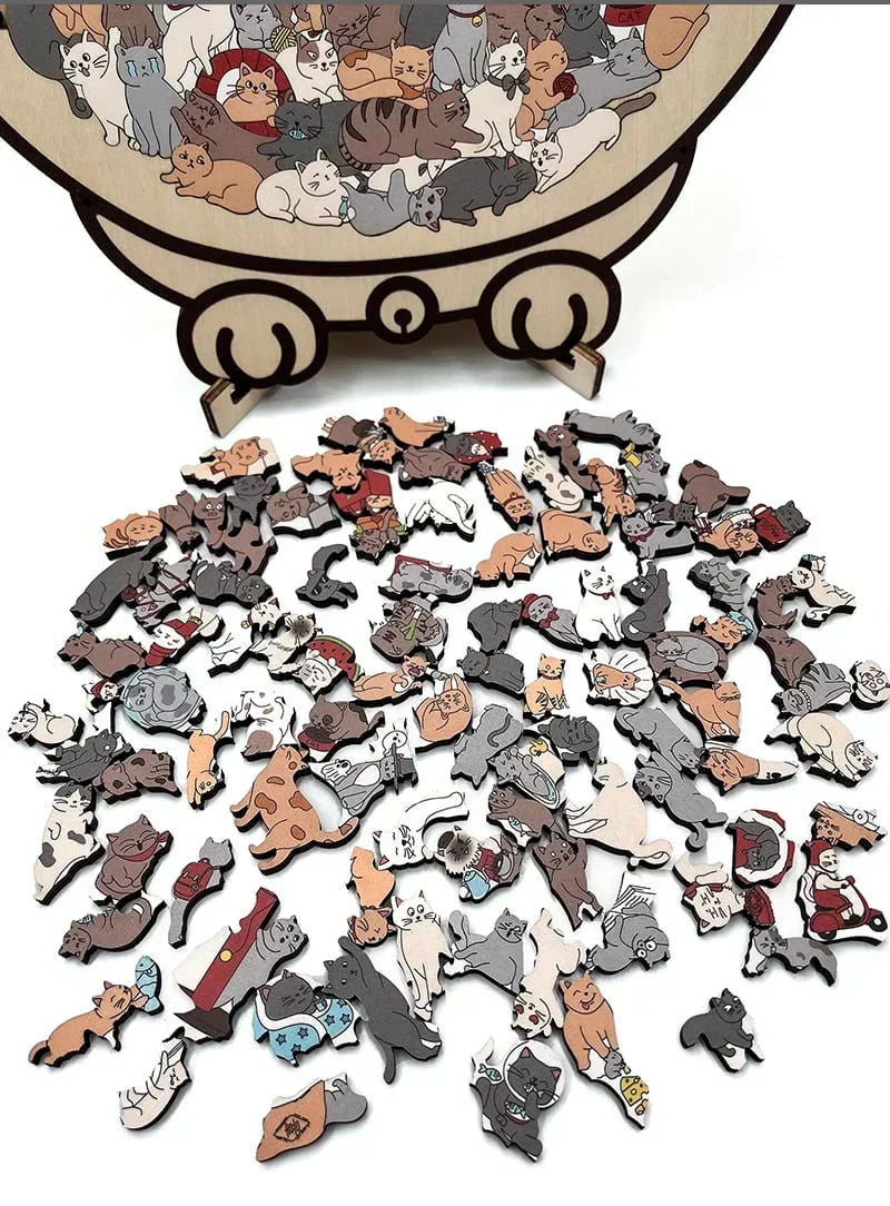 🎁Promoção de Natal 49% DE DESCONTO🎅Quebra-cabeça de madeira em forma de gato com 135 peças nas cores Morandi