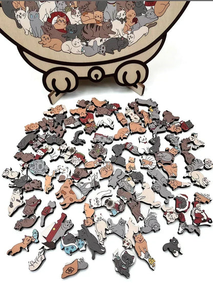 🎁Promoção de Natal 49% DE DESCONTO🎅Quebra-cabeça de madeira em forma de gato com 135 peças nas cores Morandi