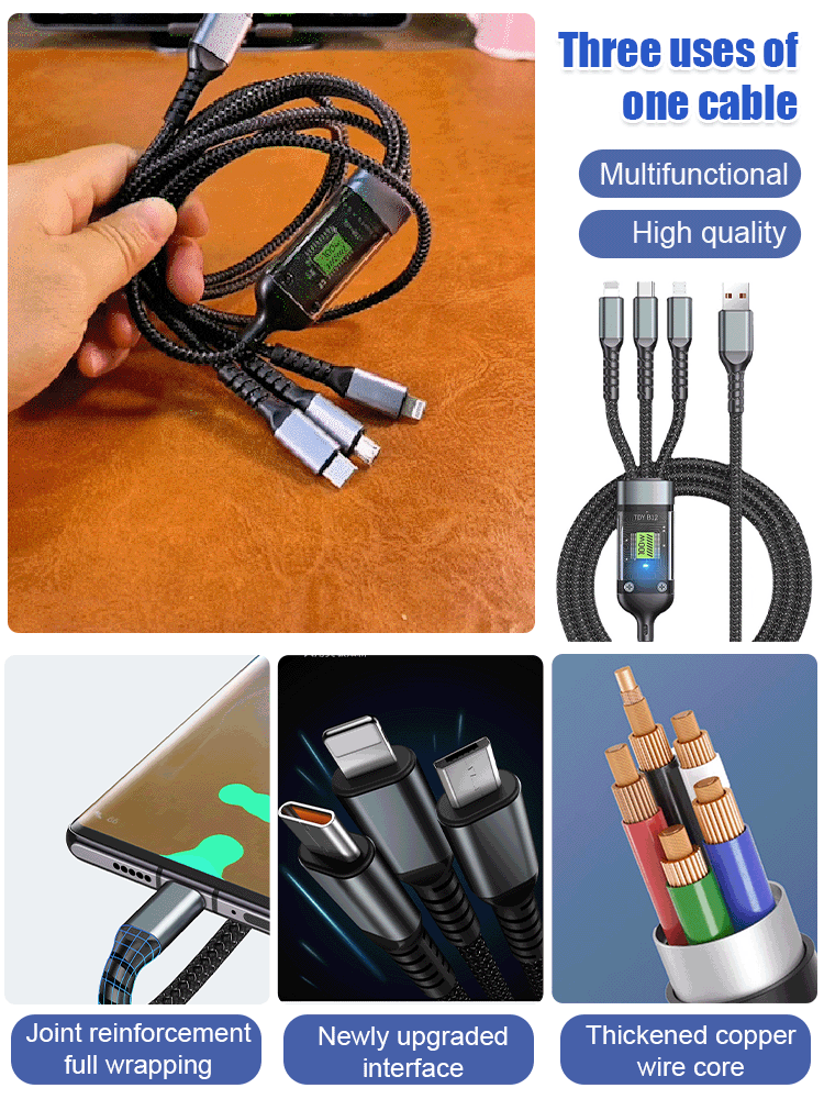 Buy 2 Get 10% Off-Transparent Luminous Super Fast Charging 3-in-1 Data Cable