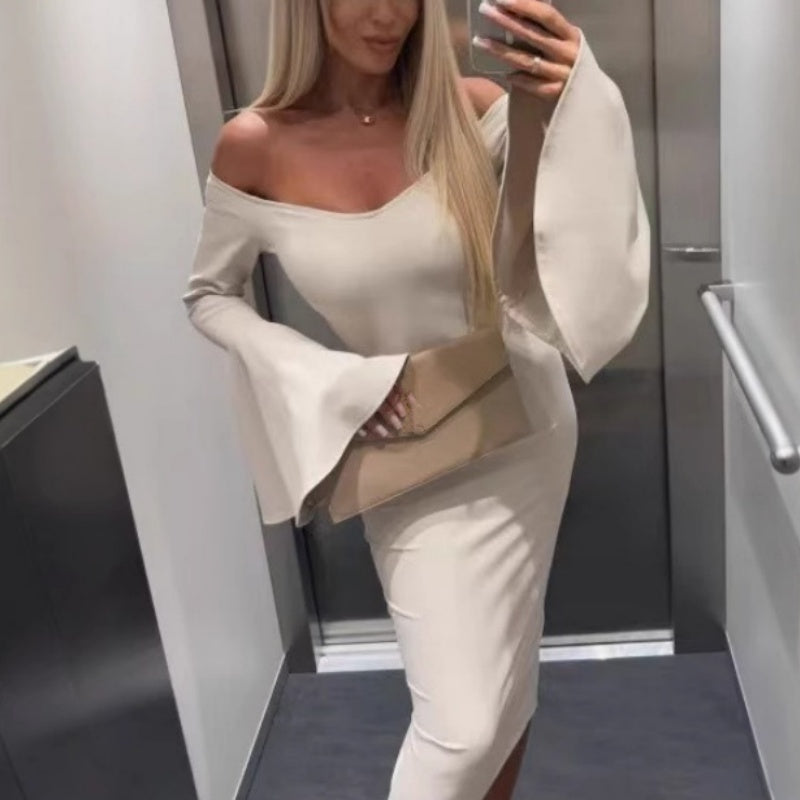 Off-Shoulder Bell Sleeve Midi Dress