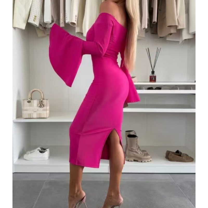 Off-Shoulder Bell Sleeve Midi Dress