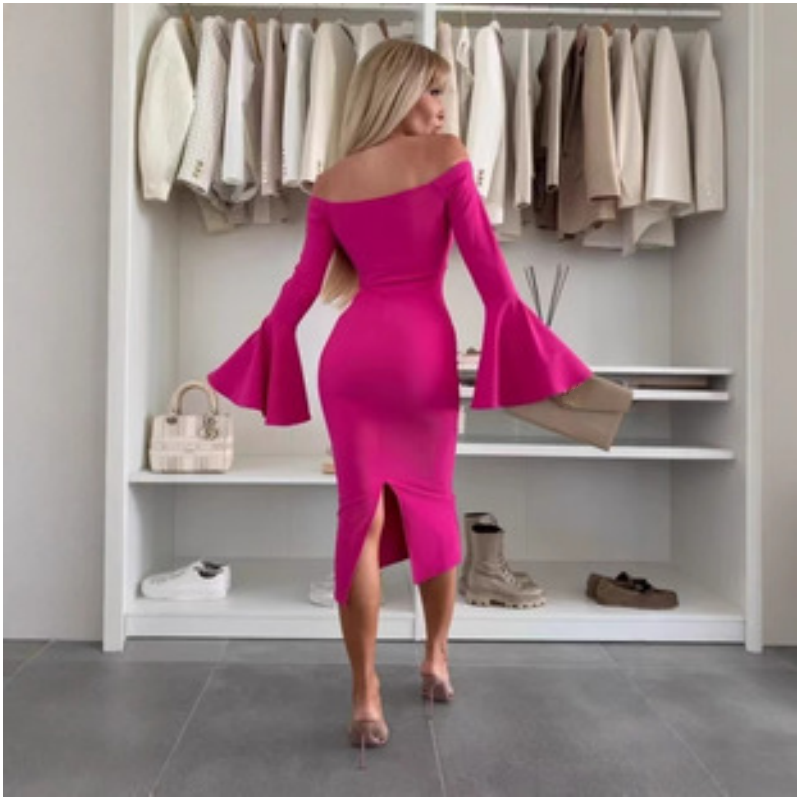 Off-Shoulder Bell Sleeve Midi Dress