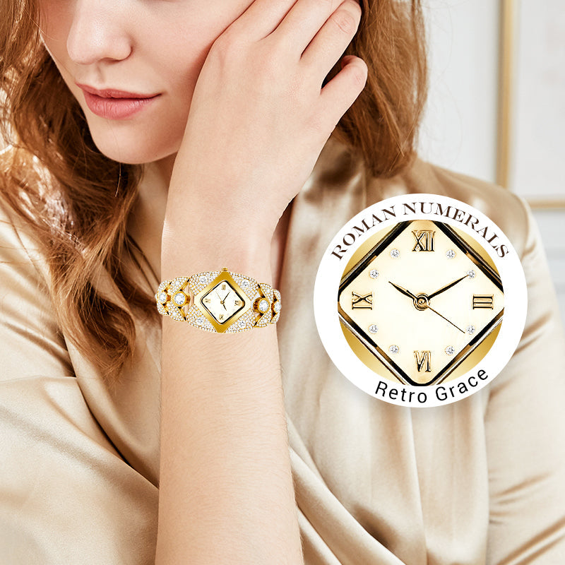 🔥50% de desconto ⌚Relógio de quartzo vintage feminino com strass cintilante💎