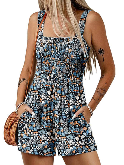 💃Women's Summer Square Neck Sleeveless Loose Casual Short Smocked Romper✨