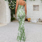 Fishtail Hem Floral Print Prom Dresses