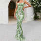Fishtail Hem Floral Print Prom Dresses