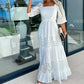 💖Limited Sale 50% OFF💖Women’s Trendy Patchwork Tie Waist Square Neck Long Dress