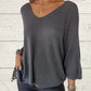 Women's Batwing Sleeve Solid Color V-Neck Knit Top