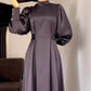Women's Long Sleeve Tie Waist Pleated Dress