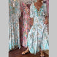 Women’s Fashionable Printed Maxi Dress with Belted V-neckline