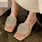 Women's Romantic Square-Toe Sandals with Geometric Rhinestone Design