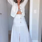 Women's Solid Color Button Long Sleeve Top & Skirt Two Piece Set