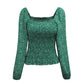 Women's Floral Print Square Neck Long Sleeve Top