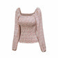 Women's Floral Print Square Neck Long Sleeve Top