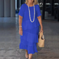 🌸Spring Specials💐 Women's Pleated Tiered Round Neck Solid Dress