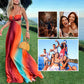 Neon Sunset Printed Metal Decoration Cutout Back Tie-up Vacation Maxi Dress