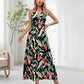 Women's Boho Floral Strap V Neck Halter Dress