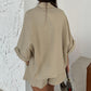 Women's Casual Lapel Top & High-Waisted Shorts Set