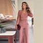 Elegant Pink Square Neckline Top & Wide-Leg Pants 2-Piece Set