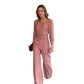 Elegant Pink Square Neckline Top & Wide-Leg Pants 2-Piece Set
