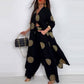 Women's Loose V-Neck Top & Printed Wide Leg Pants Two Piece Set🌺BUY 2 GET FREE SHIPPING