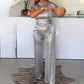 Casual Short Sleeve Top & Solid Color Pants Set