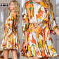 Casual Printed Waist-Tie Slimming Short Dress