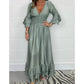 High-Waisted Pleated Deep V-Neck Wide-Leg Jumpsuit
