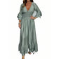 High-Waisted Pleated Deep V-Neck Wide-Leg Jumpsuit