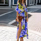 Summer Floral Printed Sexy Deep V-Neck High-Waist Split Dress for Women