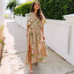 Summer Floral Printed Sexy Deep V-Neck High-Waist Split Dress for Women