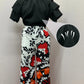 Women's Ruffle Short-Sleeve Tops ＆ Printed Pants Set