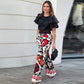 Women's Ruffle Short-Sleeve Tops ＆ Printed Pants Set