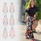 Women's Ruffle Short-Sleeve Tops ＆ Printed Pants Set