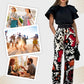 Women's Ruffle Short-Sleeve Tops ＆ Printed Pants Set