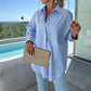 Women's Long Sleeve Casual Striped Loose Mid-Length Shirt