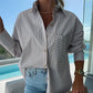 Women's Long Sleeve Casual Striped Loose Mid-Length Shirt