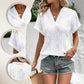 Women's V-Neck Jacquard Short Sleeve Loose Shirt