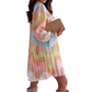 Women's Fashion Printed Stand Collar Waisted Long Sleeve Dresses