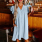 Women's Casual V-Neck Ruffle Pleated Dress