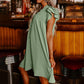 Women's Casual V-Neck Ruffle Pleated Dress