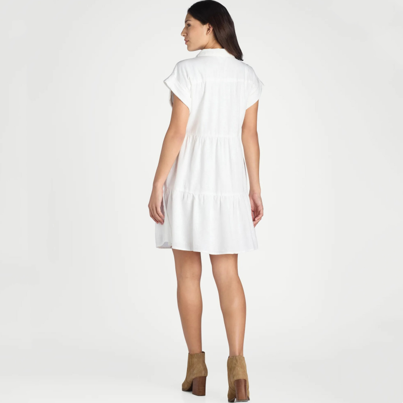 Women’s Lapel Short Sleeve Pleated Button-Down Dress