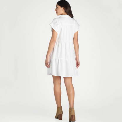 Women’s Lapel Short Sleeve Pleated Button-Down Dress