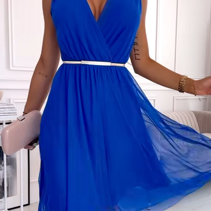 V-Neck Sleeveless Chiffon Dress