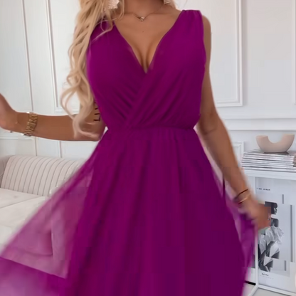 V-Neck Sleeveless Chiffon Dress
