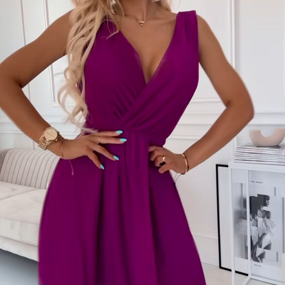 V-Neck Sleeveless Chiffon Dress