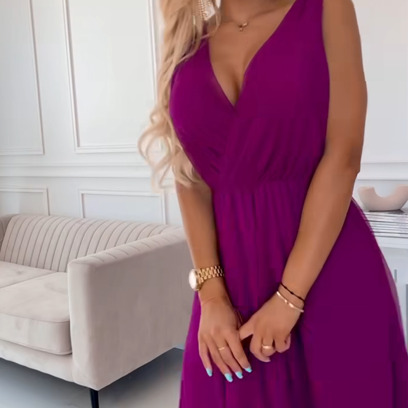 V-Neck Sleeveless Chiffon Dress