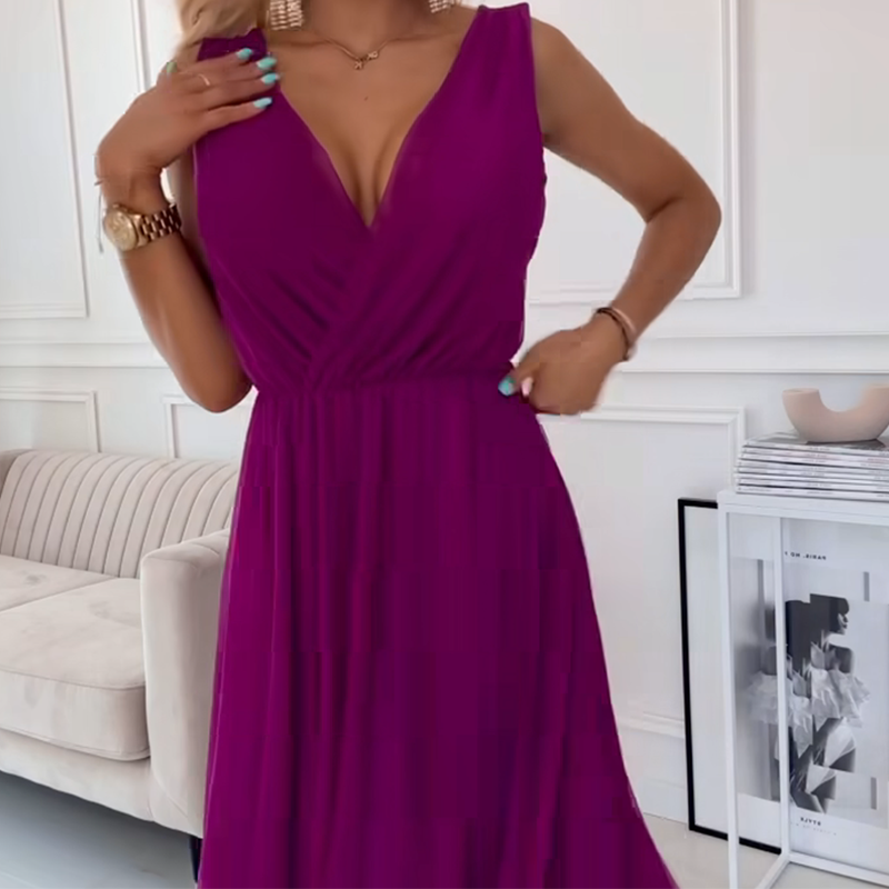 V-Neck Sleeveless Chiffon Dress